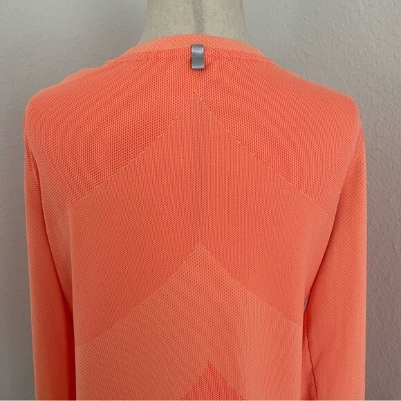 DANSKIN Peach Tangerine Tri Color Perforated Detail L Sleeve Flatter Fit M - Picture 4 of 13